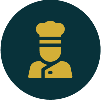 Chef icon in dark green circle.
